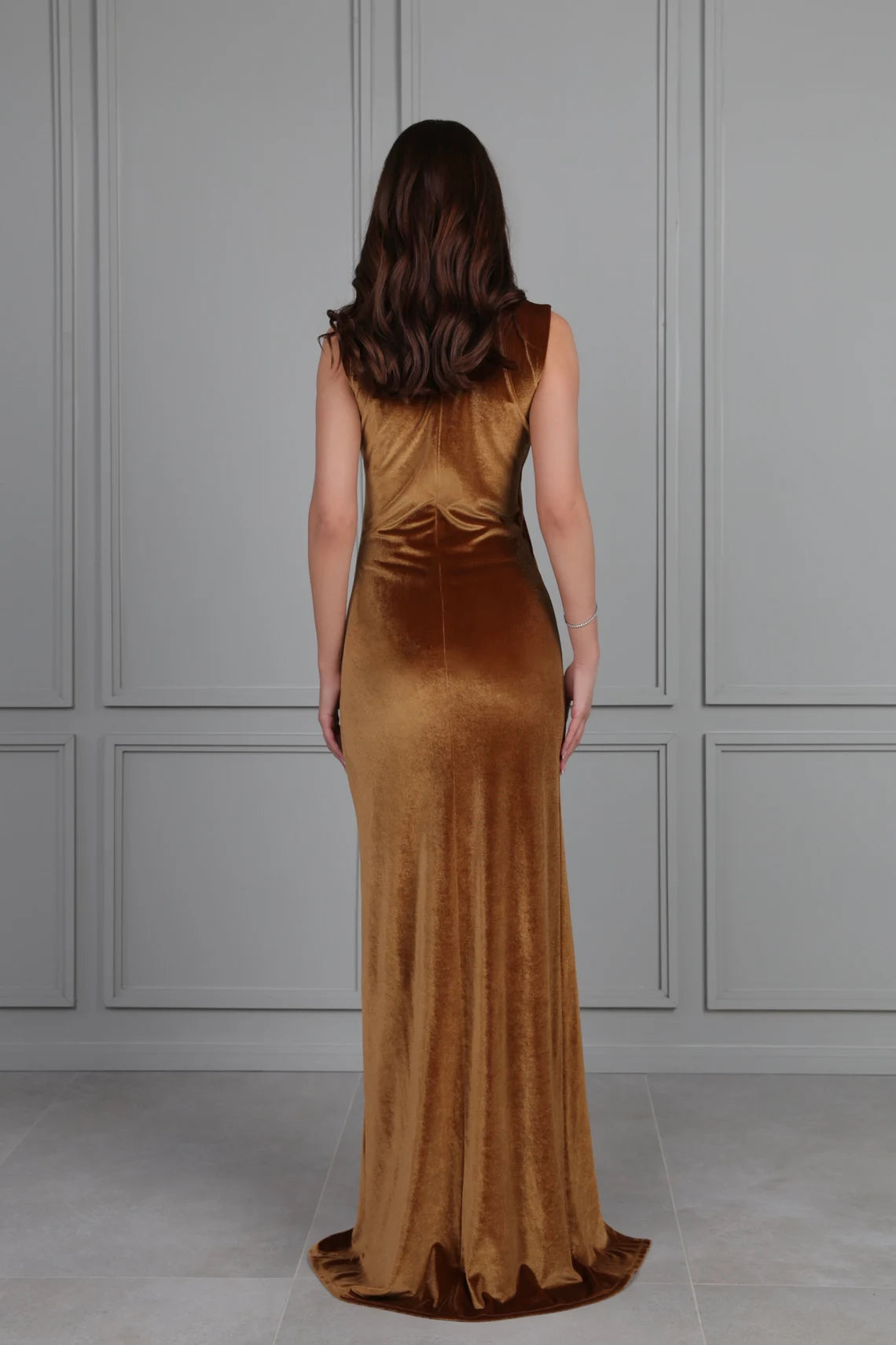 Vestido de dama de honor de terciopelo con cuello alto, vestido largo para invitada de boda, vestido maxi, vestido de noche, vestido sin mangas